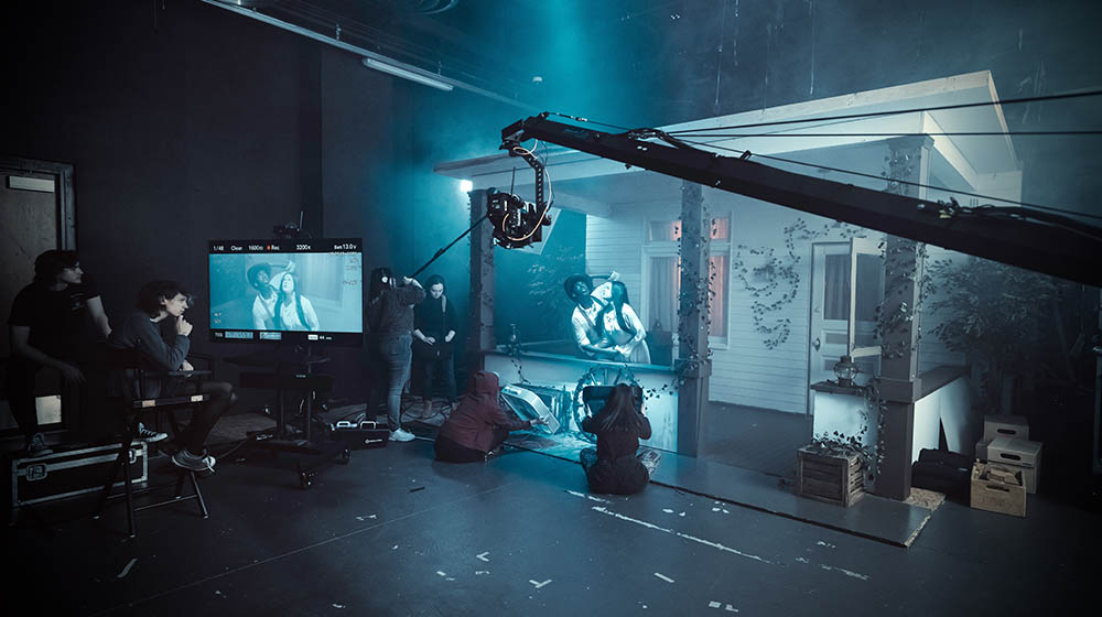 Cinema students on set. 